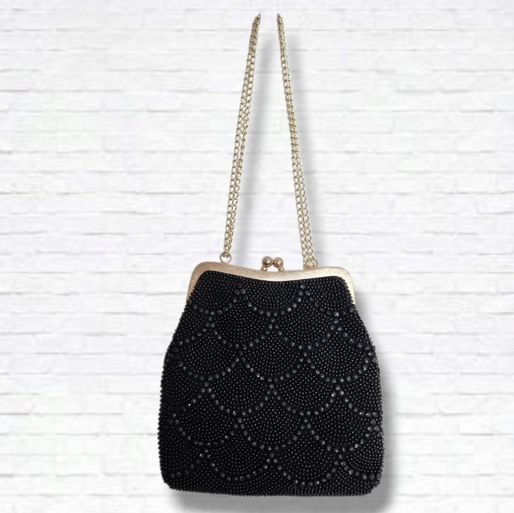 Vintage Style By Du Val Black Beaded Evening Bag